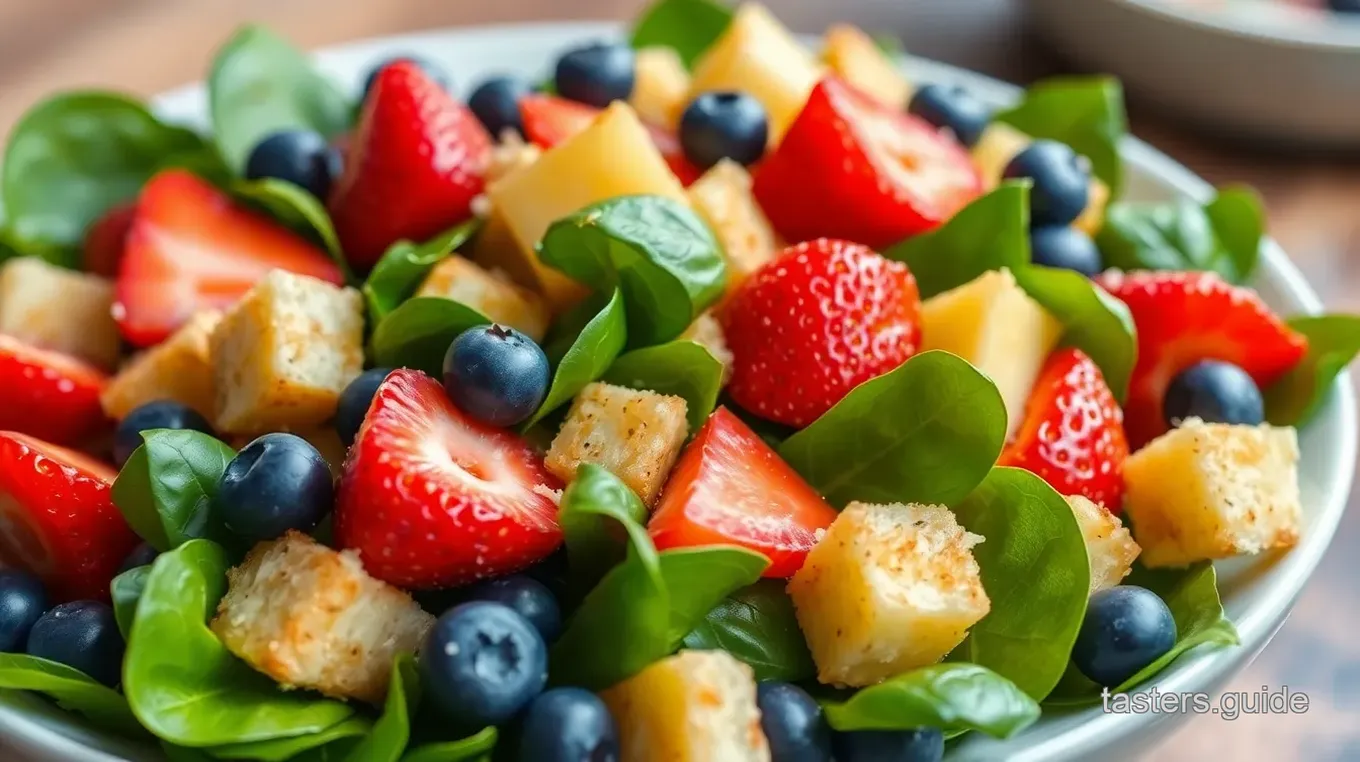 Fruit Salad with Spinach and Croutons