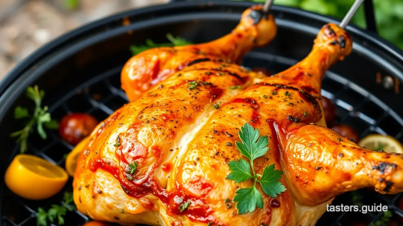 Herb-Infused Rotisserie Grilled Chicken on the Charcoal Grill