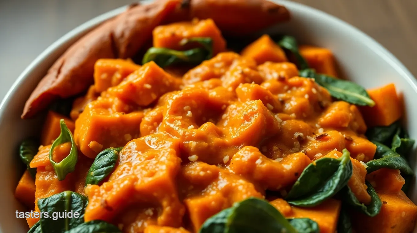 Mashed Sweet Potatoes with Creamy Spinach