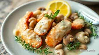 Sautéed Langostinos with Creamy Mushroom Sauce recipe card