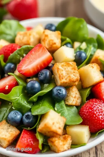 Fruit Salad with Spinach and Croutons presentation