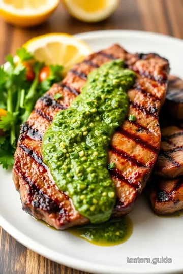 Llama Steak with Chimichurri Sauce presentation