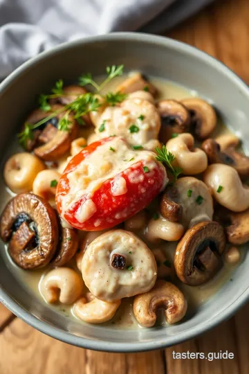 Langostino Mushroom Sour Cream Gravy presentation