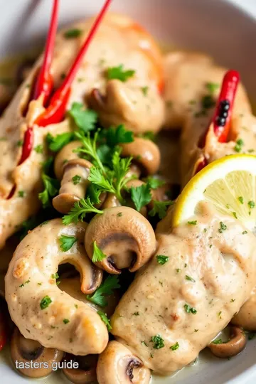 Sautéed Langostinos with Creamy Mushroom Sauce presentation